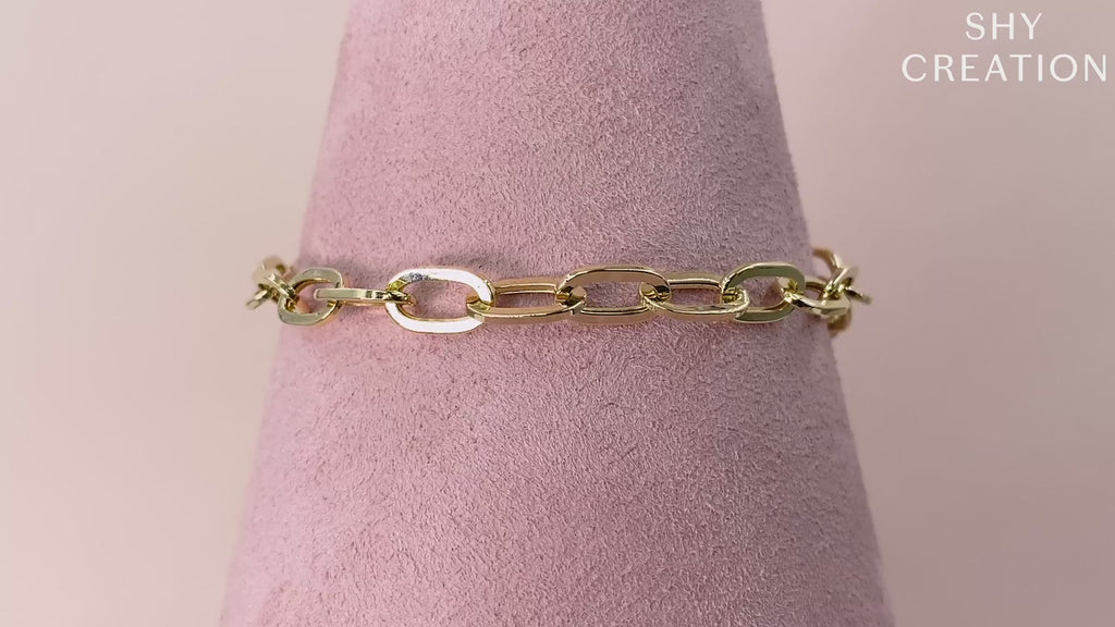 14K Yellow Gold Oval Paper Clip Link Fashion Bracelet