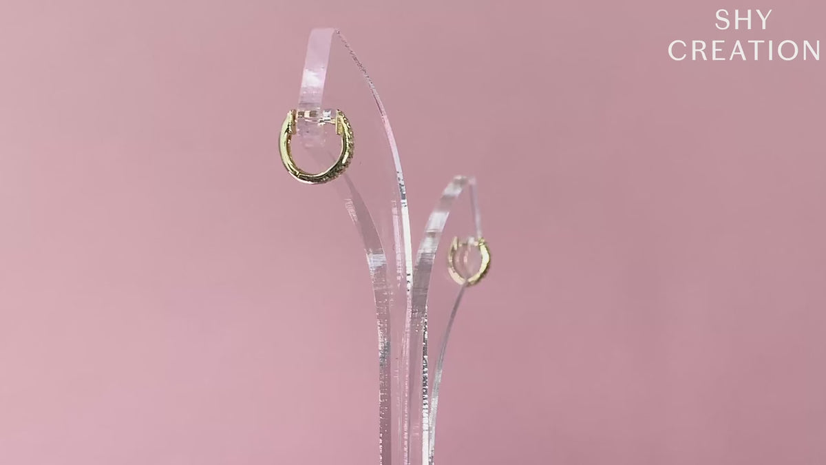 14K Yellow Gold Diamond Huggie Earrings
