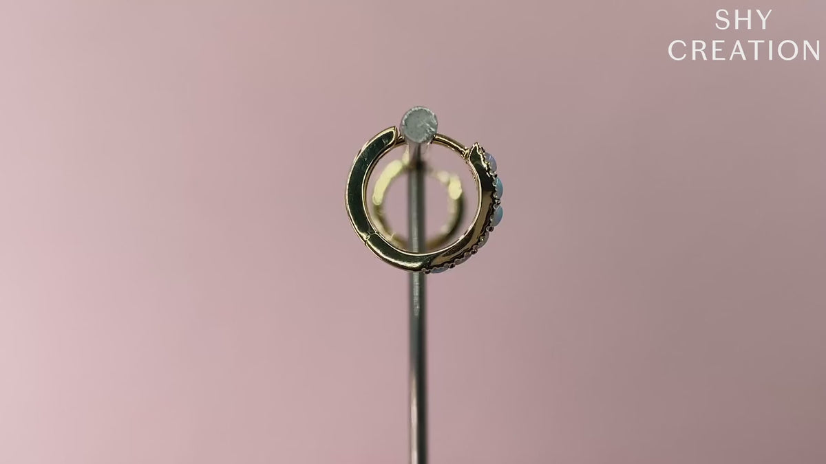 14K Gold Diamond & Opal Huggie Earrings