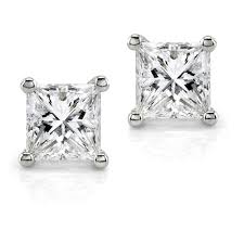 14K White Gold Princess Cut Diamond Stud Earrings