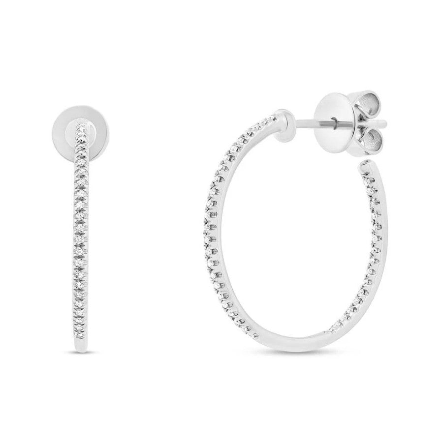 14K White Gold Diamond Hoop Earrings