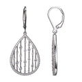 Lady's White Sterling Silver Tear Drop Lattice Dangle Earrings