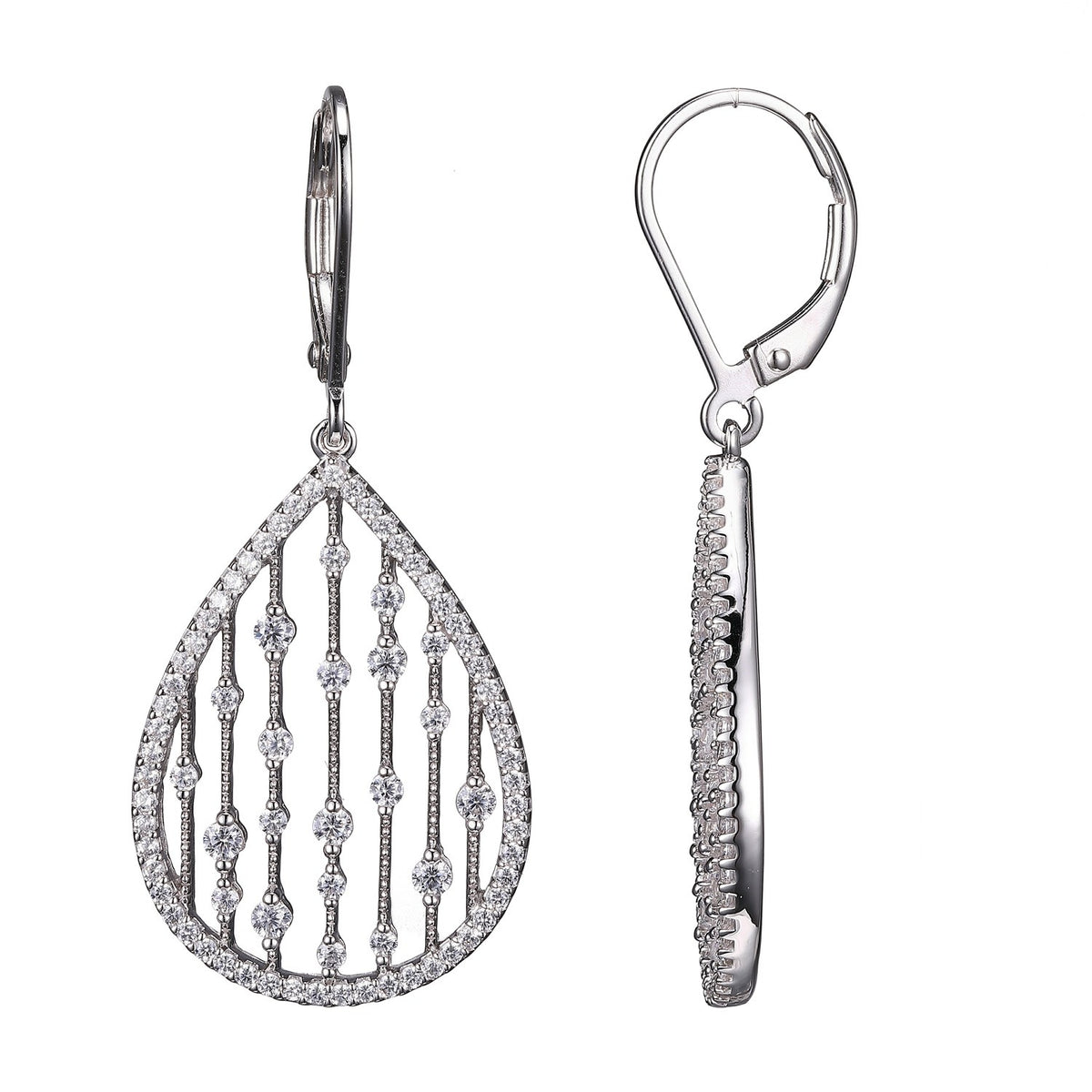 Lady's White Sterling Silver Tear Drop Lattice Dangle Earrings