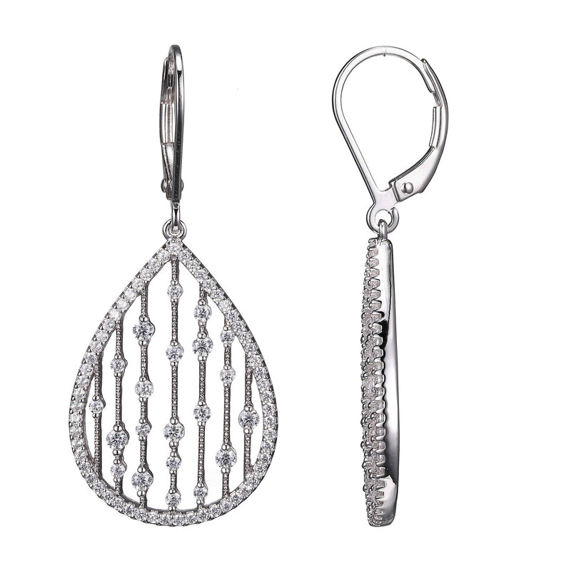 Lady's White Sterling Silver Tear Drop Lattice Dangle Earrings