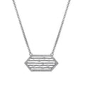 Lady's White Sterling Silver Fancy Link Necklace With Hexagon Lattice Design