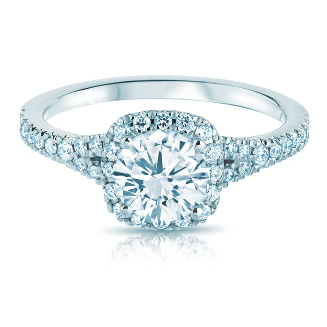 14K White Gold Diamond Halo Semi-Mount Ring