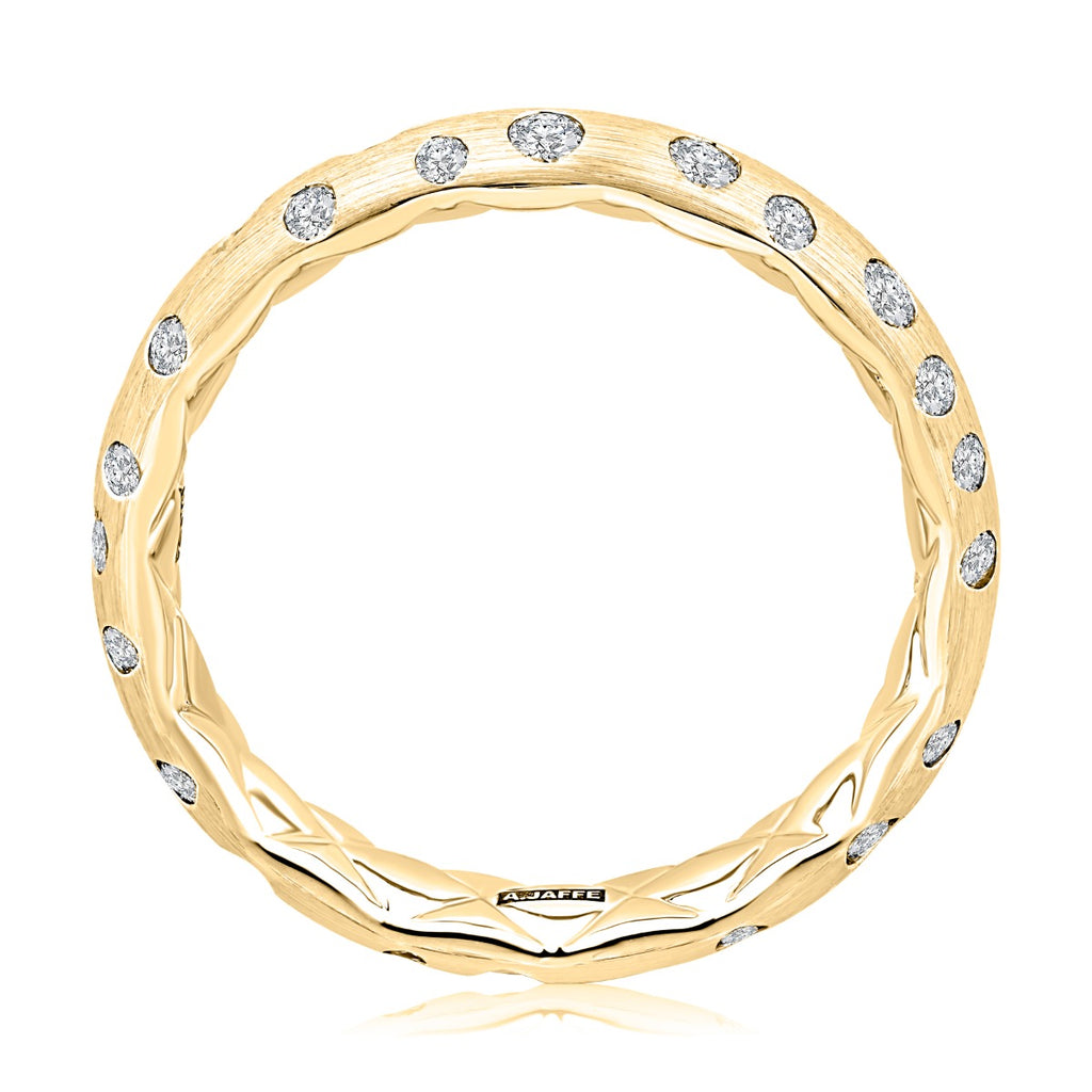 14K Yellow Gold Quilted Diamond Eternity Satin Finish Gypsy Set Ring
