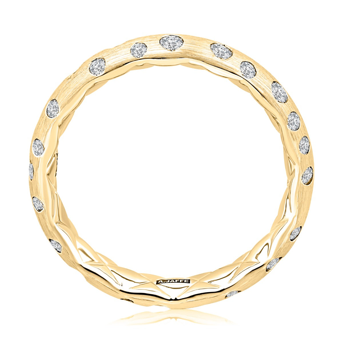 14K Yellow Gold Quilted Diamond Eternity Satin Finish Gypsy Set Ring