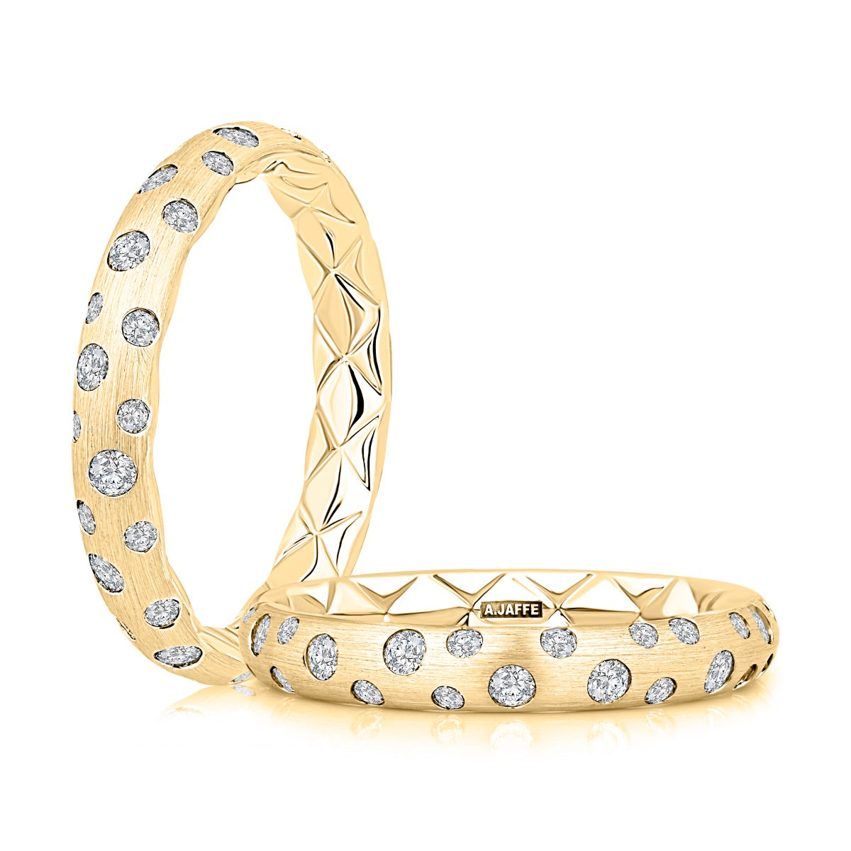 14K Yellow Gold Quilted Diamond Eternity Satin Finish Gypsy Set Ring