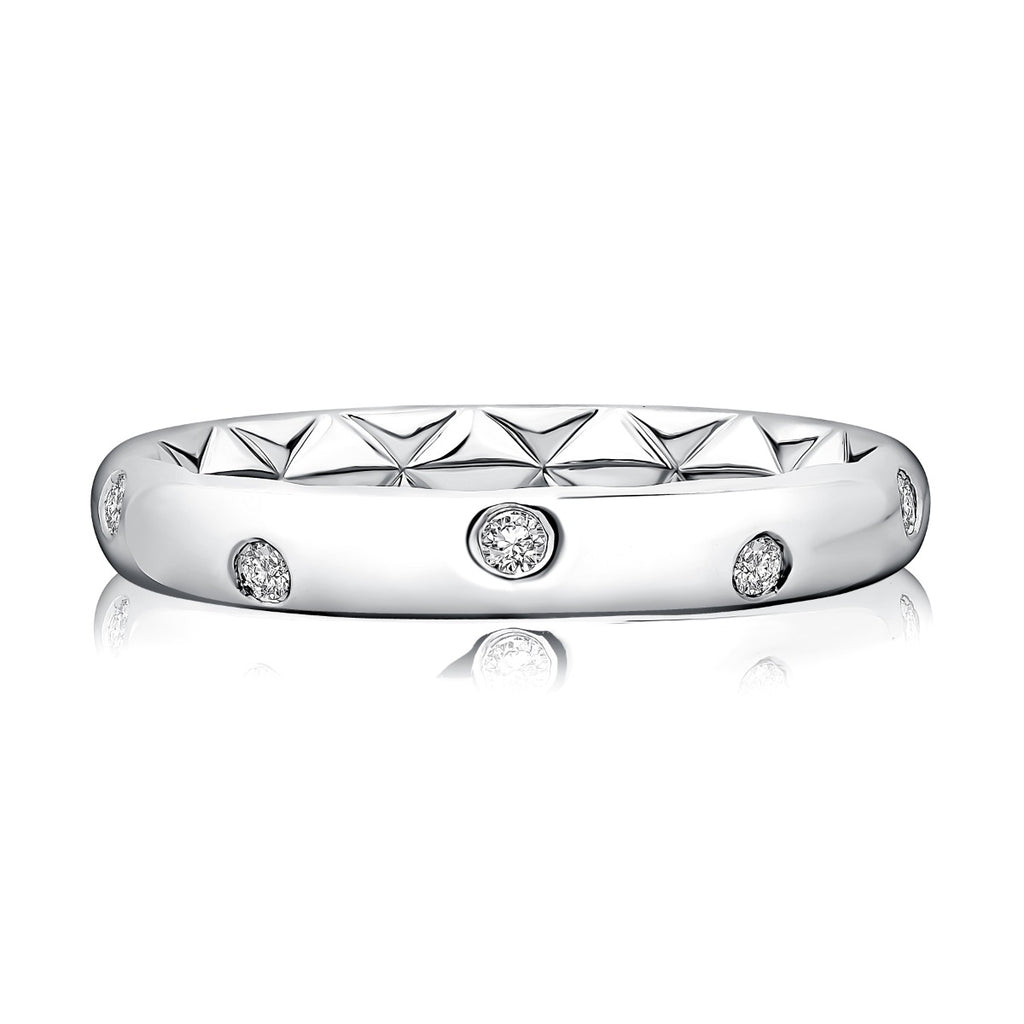 14K White Gold Quilted Diamond Eternity Gypsy Set Ring