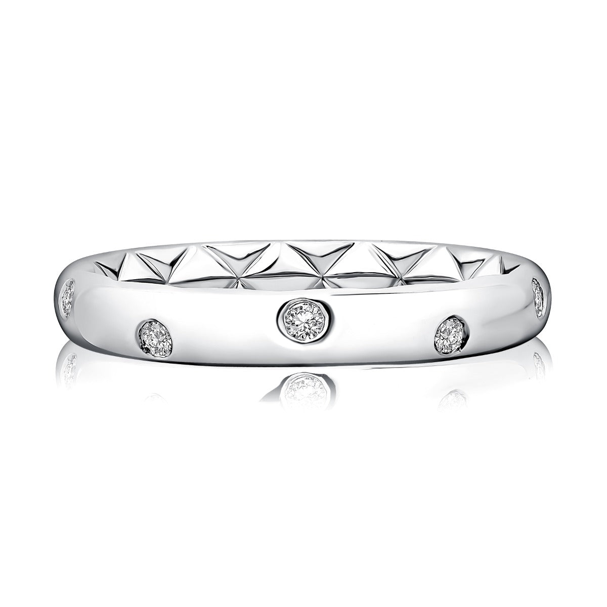 14K White Gold Quilted Diamond Eternity Gypsy Set Ring