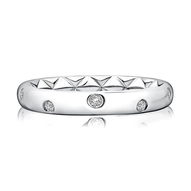 14K White Gold Quilted Diamond Eternity Gypsy Set Ring