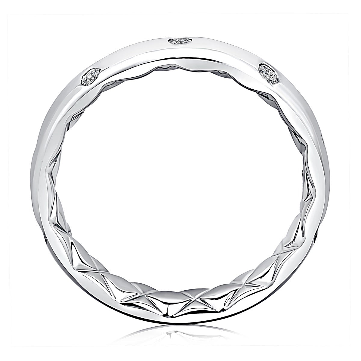 14K White Gold Quilted Diamond Eternity Gypsy Set Ring